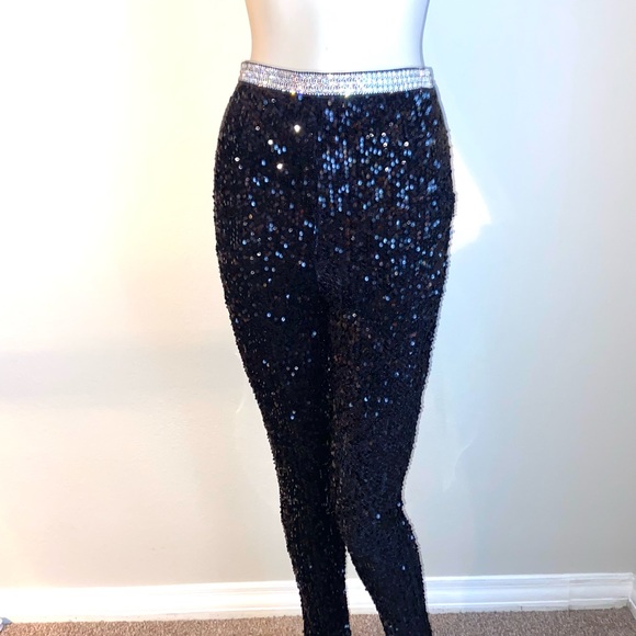 Sequins black and stone fitted pants - Picture 1 of 5